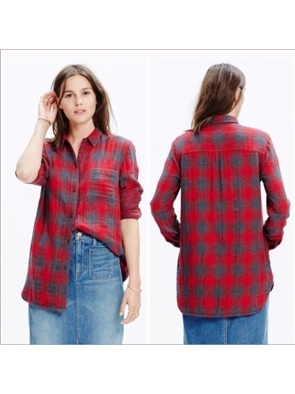 MADEWELL Boyfriend Flannel Button Front Top